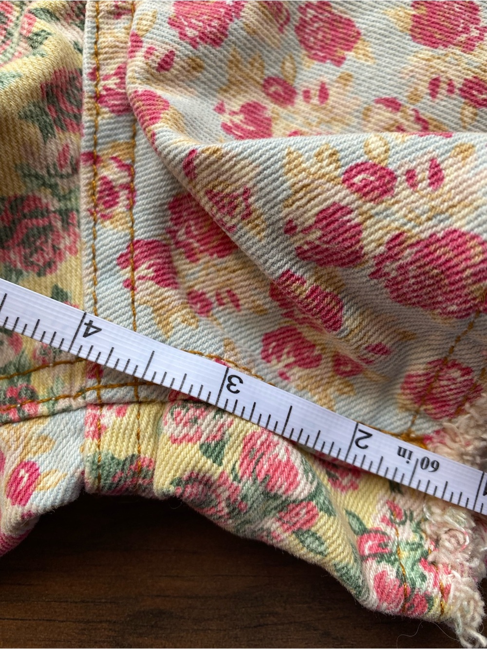 Anthropologie Floral Patchwork High-Rise Denim Shorts - Yellow/Blue - Picture 9 of 10